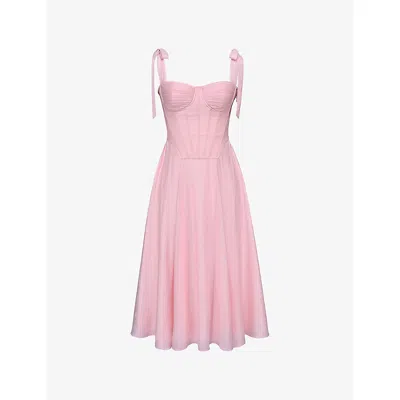 HOUSE OF CB WOMENS HOUSE OF CB LEIA TIE-STRAP CORSETED COTTON MIDI DRESS