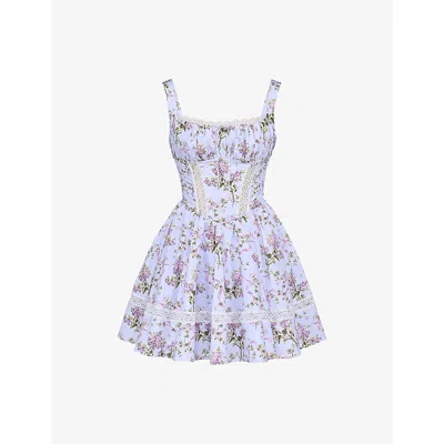 HOUSE OF CB WOMENS LILAC KIMMIE RIBBON-PRINT COTTON MINI DRESS