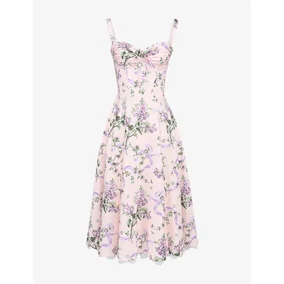 HOUSE OF CB WOMENS HOUSE OF CB ROSALEE FLORAL-PRINT STRETCH-COTTON MIDI DRESS