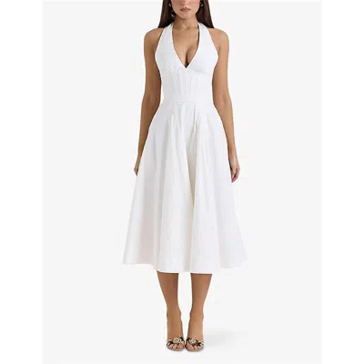 HOUSE OF CB WOMENS HOUSE OF CB ALLENA CORSET-BODICE STRETCH-COTTON MIDI DRESS