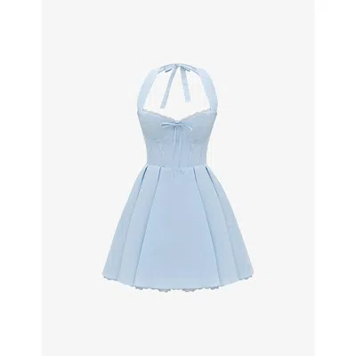 HOUSE OF CB WOMENS BLUEBELL HARRIET HALTER COTTON-BLEND MINI DRESS XS