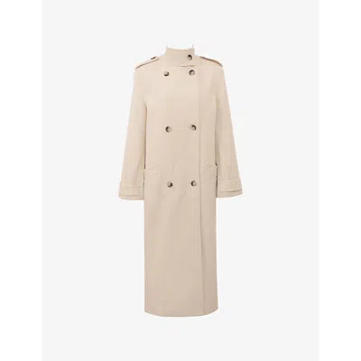 HOUSE OF CB WOMENS CREAM SANDER FUNNEL-NECK DOUBLE-BREASTED WOVEN COAT