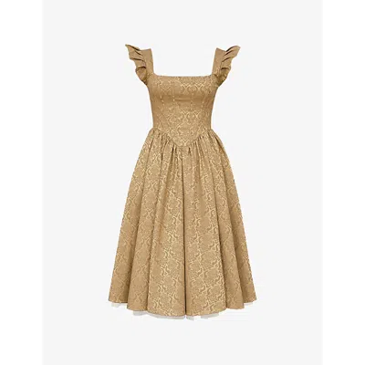 HOUSE OF CB WOMENS GOLD ALESSANDRA DAMASK-PATTERN SATIN-JACQUARD MIDI DRESS