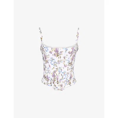 HOUSE OF CB WOMENS HOUSE OF CB CADIE RIBBON-PRINT COTTON CORSET TOP