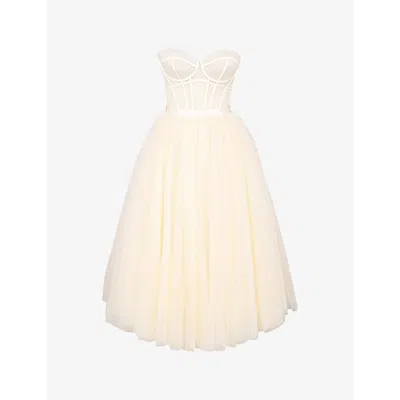 HOUSE OF CB WOMENS CREAM DARLING TULLE MIDI DRESS
