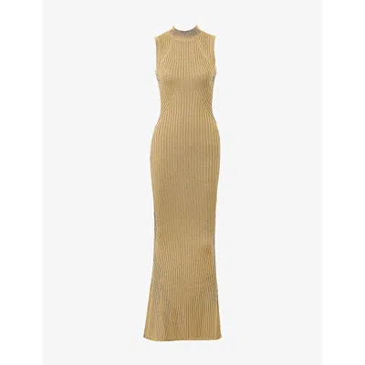 HOUSE OF CB WOMENS GOLD EMMIE RIBBED METALLIC-KNIT MAXI DRESS