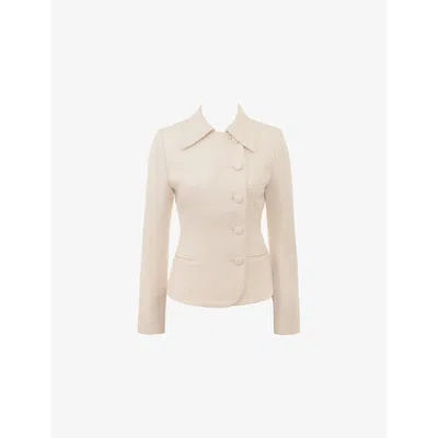 HOUSE OF CB WOMENS CREAM MISHA BUTTON-FRONT BOUCLE BLAZER