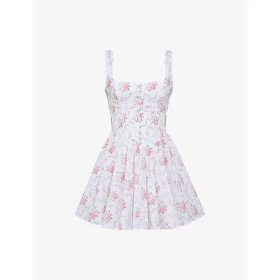 HOUSE OF CB WOMENS ROSE PRINT SADE FLORAL-PRINT LACE-TRIM STRETCH-COTTON MINI DRESS