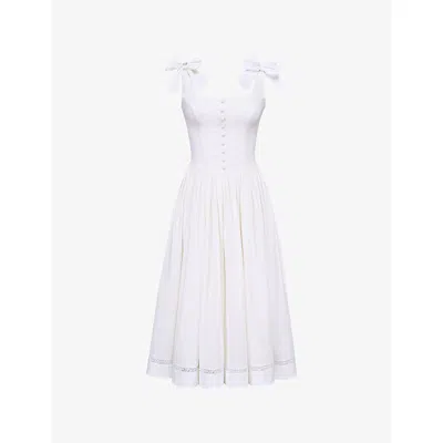 HOUSE OF CB WOMENS HOUSE OF CB LILLIA BOW-DETAIL STRETCH-COTTON MIDI DRESS