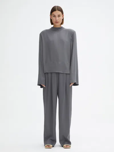 HOUSE OF DAGMAR SHINY LONGSLEEVE TOP | HOUSE OF DAGMAR | CHARCOAL GREY | SIZE 36 | 50% ECO-FRIENDLY VISCOSE, 50% VIS
