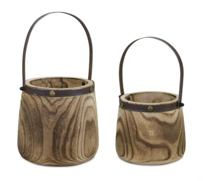 HOUZBLING PAIL (SET OF 2) 7.5"D X 11.75"H, 9"D X 14"H WOOD/STEEL