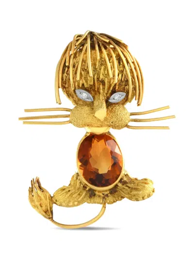 HSTERN 18K YELLOW GOLD LION DIAMOND AND CITRINE BROOCH