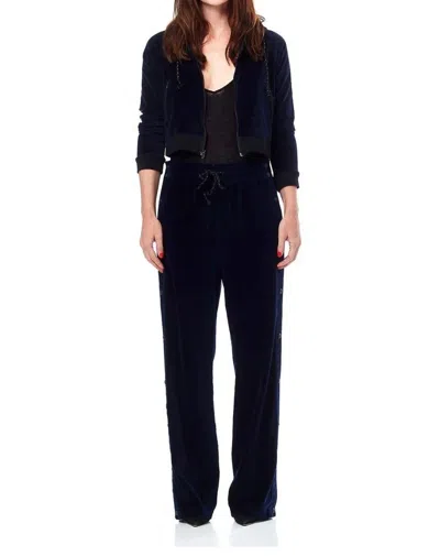 HUDSON ARIA VELVET SIDE SNAPS TRACK PANTS IN BLUE