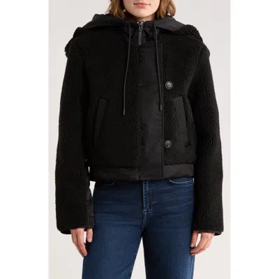 HUDSON HUDSON JEANS FAUX SHEARLING HOODED CROPPED JACKET