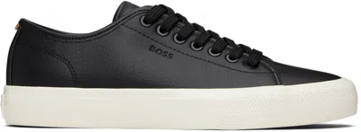 HUGO BOSS BLACK FAUX-LEATHER TENNIS SNEAKERS