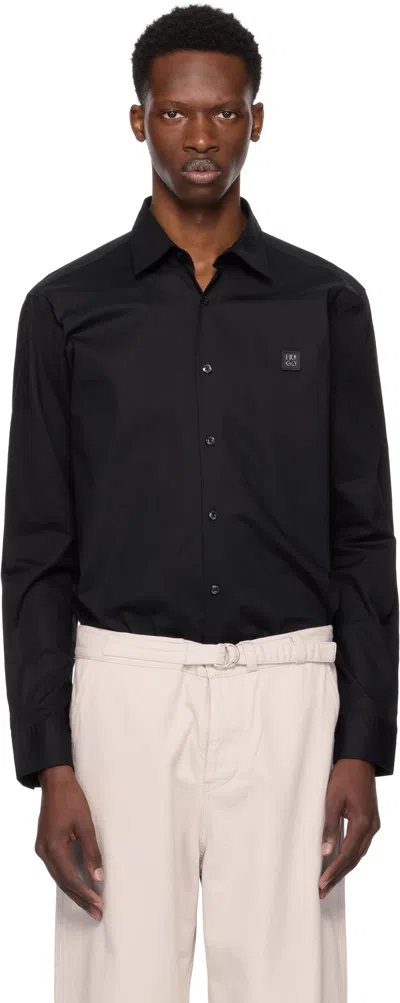HUGO BOSS BLACK SLIM-FIT STRETCH STACKED LOGO SHIRT