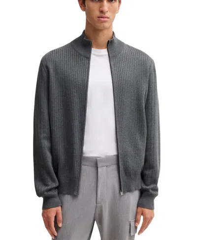 HUGO BOSS BOSS BY HUGO BOSS MEN'S KNIT PINSTRIPE ZIP-UP CARDIGAN