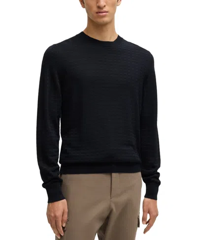 HUGO BOSS BOSS BY HUGO BOSS MEN'S SILK REGULAR-FIT KNIT STRUCTURE SWEATER