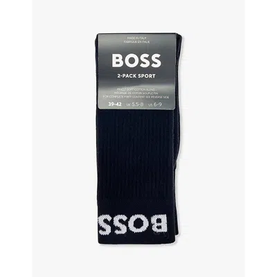 HUGO BOSS MENS BOSS BRANDED PACK OF TWO COTTON-BLEND SOCKS