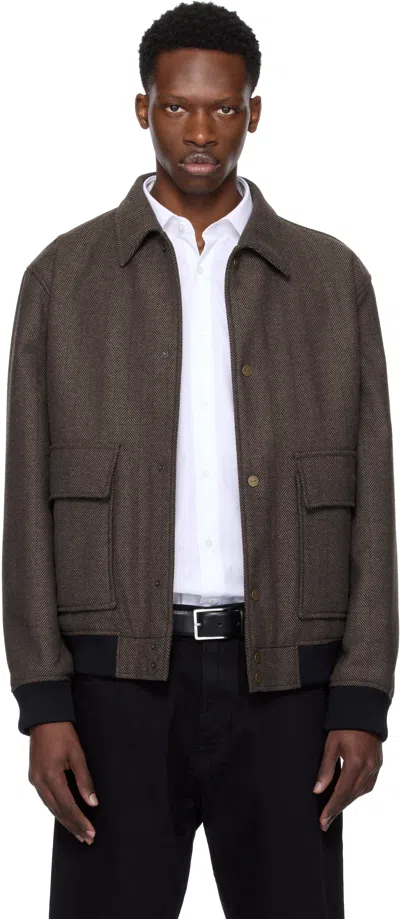 HUGO BOSS BROWN HERRINGBONE BOMBER JACKET