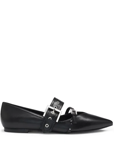 HUGO BOSS BUCKLED LEATHER BALLET FLATS