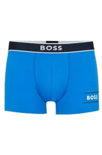 HUGO BOSS COTTON-BLEND TRUNKS WITH STRIPES AND LOGOS