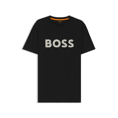 HUGO BOSS COTTON-JERSEY T-SHIRT WITH CURVED-LOGO PRINT