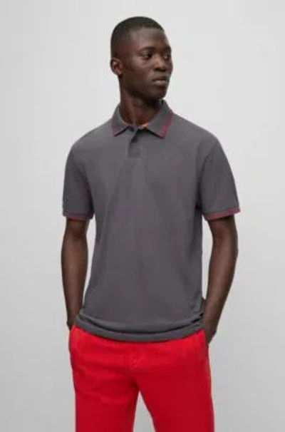 HUGO BOSS COTTON-PIQU POLO SHIRT WITH CONTRAST DETAILS