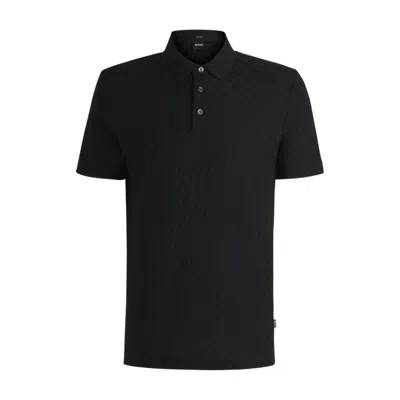 HUGO BOSS COTTON POLO SHIRT WITH TONAL MONOGRAM JACQUARD