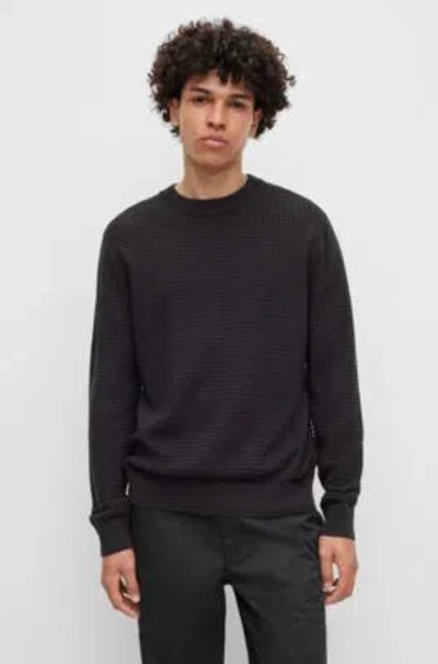 HUGO BOSS COTTON SWEATER WITH JACQUARD PATTERN