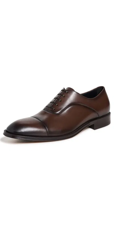 HUGO BOSS DERREK CLASSIC CAP TOE OXFORD SHOES DARK BROWN