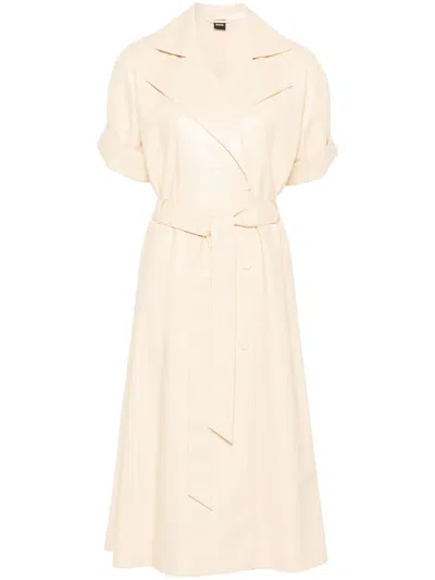 HUGO BOSS FAUX-LEATHER MIDI DRESS