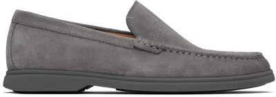 HUGO BOSS GRAY SUEDE CONTRAST SOLE LOAFERS