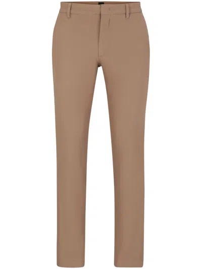 HUGO BOSS LOGO-EMBROIDERED COTTON-BLEND TAPERED TROUSERS