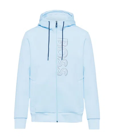 HUGO BOSS LOGO EMBROIDERED ZIPPER HOODED CASUAL COAT