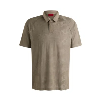 HUGO BOSS LOGO-PATTERN POLO SHIRT WITH CONTRAST PLACKET