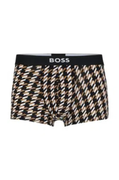 HUGO BOSS LOGO-WAISTBAND REGULAR-RISE TRUNKS WITH HOUNDSTOOTH PRINT