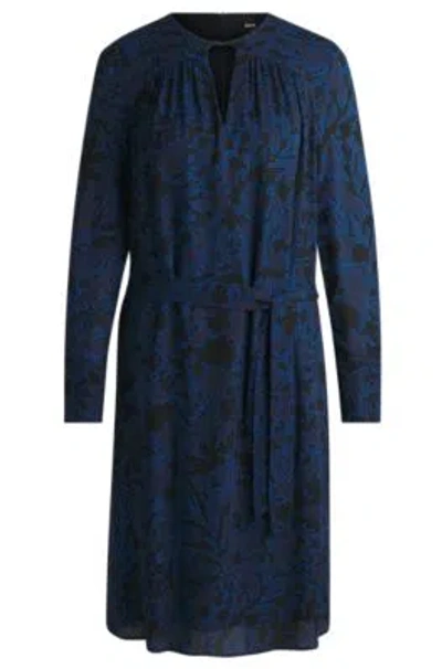 HUGO BOSS LONG-SLEEVED DRESS WITH FLORAL PRINT AND BELT