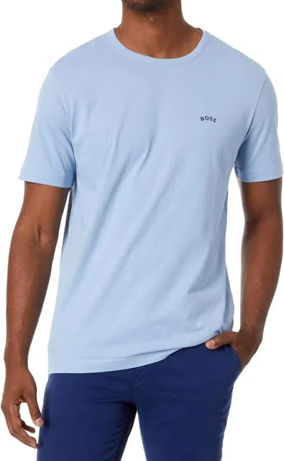 HUGO BOSS MEN'S CONTRAST CURVE LOGO SHORT-SLEEVE COTTON T-SHIRT IN BLUE