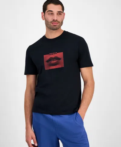 HUGO BOSS HUGO BY HUGO BOSS MEN'S DETERNI SHORT SLEEVE CREWNECK LIPS GRAPHIC T-SHIRT