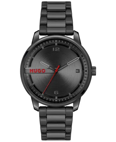 HUGO BOSS MEN'S STAMP QUARTZ BASIC IONIC PLATED BLACK STEEL WATCH 42MM