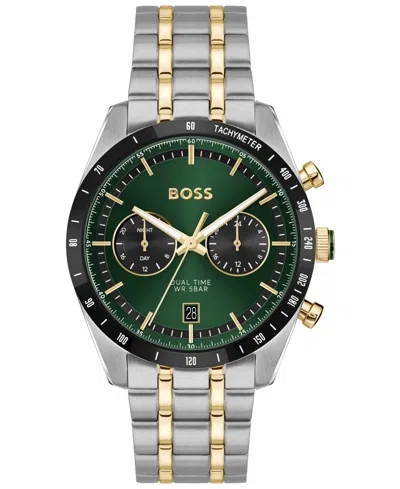 HUGO BOSS MEN'S TOURMASTER QUARTZ MULTIFUNCTION STAINLESS STEEL IONIC PLATED THIN GOLD STEEL WATCH, 41MM