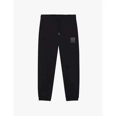 HUGO BOSS MENS BLACK LOGO-PRINT REGULAR-FIT COTTON JOGGING BOTTOMS