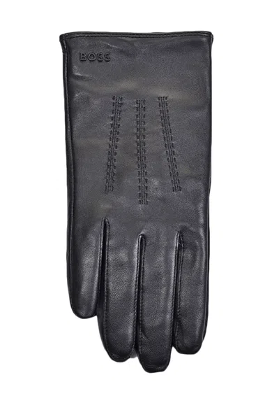HUGO BOSS MENS HAINZ LEATHER GLOVES BLACK