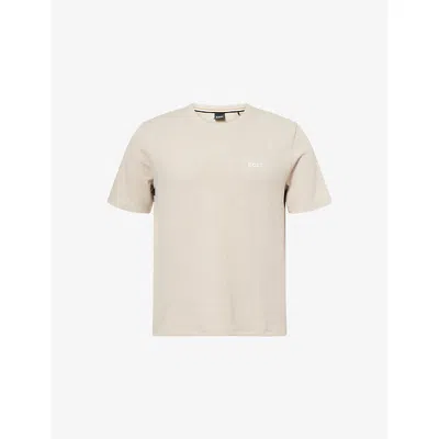 HUGO BOSS MENS LIGHT BEIGE WAFFLE CREWNECK COTTON-BLEND T-SHIRT