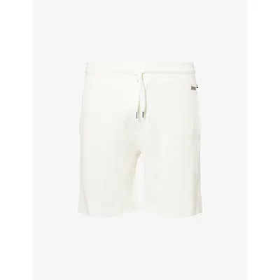 HUGO BOSS MENS NATURAL STRUCTURE WAFFLE-TEXTURE COTTON-BLEND SHORTS