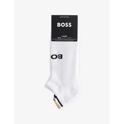 HUGO BOSS MENS WHITE ICONIC INTARSIA-LOGO PACK OF TWO COTTON-BLEND KNIT SOCKS