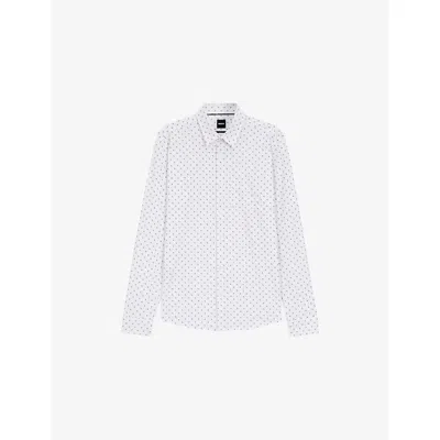 HUGO BOSS MENS WHITE PRINTED SLIM-FIT WOVEN SHIRT
