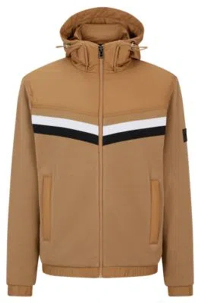 HUGO BOSS MIXED-MATERIAL ZIP-UP HOODIE WITH SIGNATURE-STRIPE DETAIL