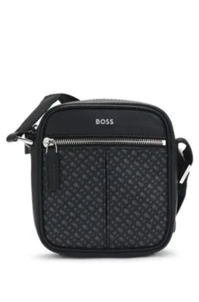HUGO BOSS MONOGRAM-PANEL REPORTER BAG WITH FOIL-PRINT LOGO